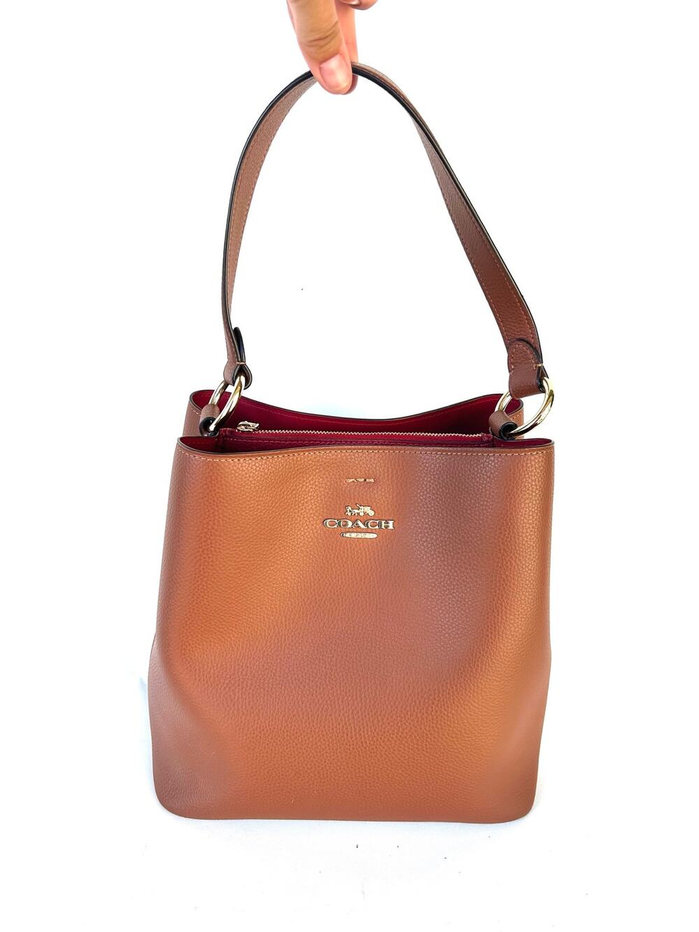 Coach Town Bucket Bag Leather Camel Crossbody Purse Handbag Tan Designer